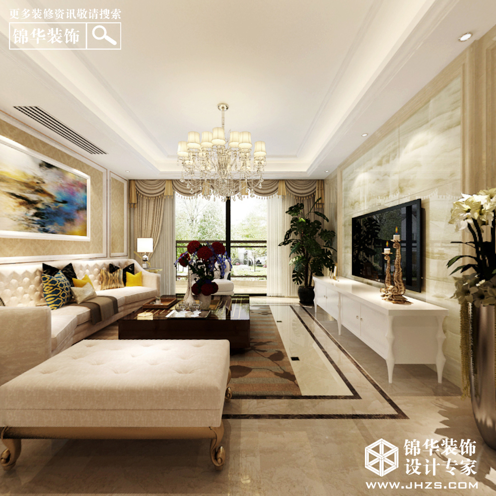 溧阳金峰新城140平简欧效果图装修-三室两厅-简欧-溧阳锦华装饰