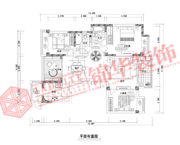 江阴中信泰富简约风格三室两厅效果图装修-三室两厅-现代简约