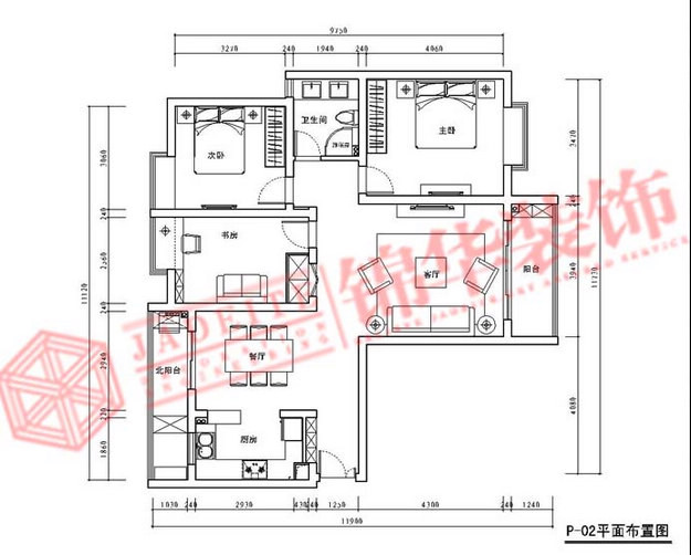 中邦国际简约风格三室两厅效果图 装修-三室两厅-现代简约