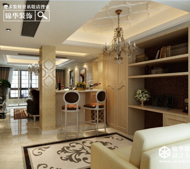 江阴东方王府142平米欧式风格效果图装修-三室两厅-欧式古典