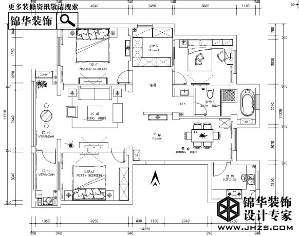 知性雅宅-万家富装修-三室两厅-简欧