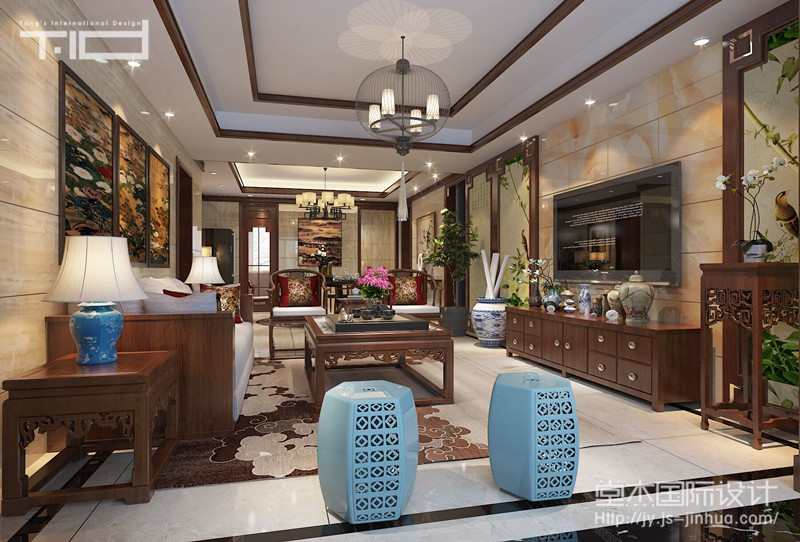 黄山湖公寓190平新中式效果图装修-大户型-新中式