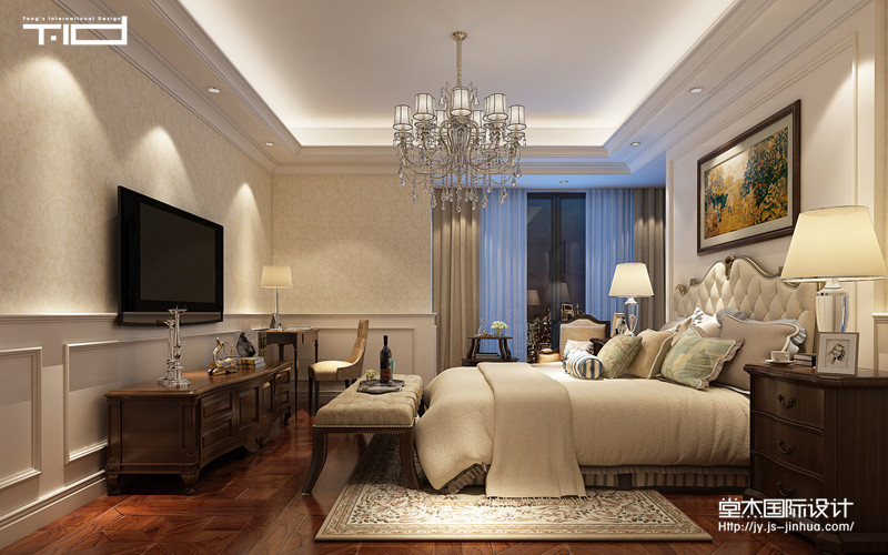 长江国际155平美式风格效果图                  装修-三室两厅-美式田园