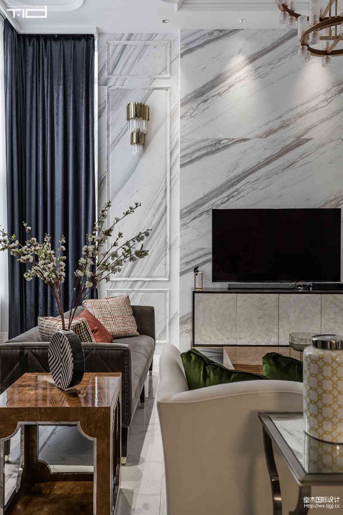 美式风格-名豪山庄-别墅-350平-客厅-装修效果实景图