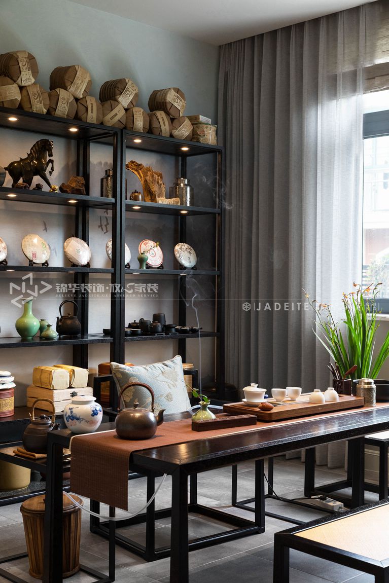 现代美式风格-名豪山庄-别墅-450平-茶室-装修实景效果图
