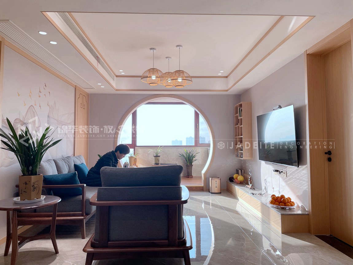 新中式风格-宏建国际-三室两厅-129平-装修实景效果图-客厅