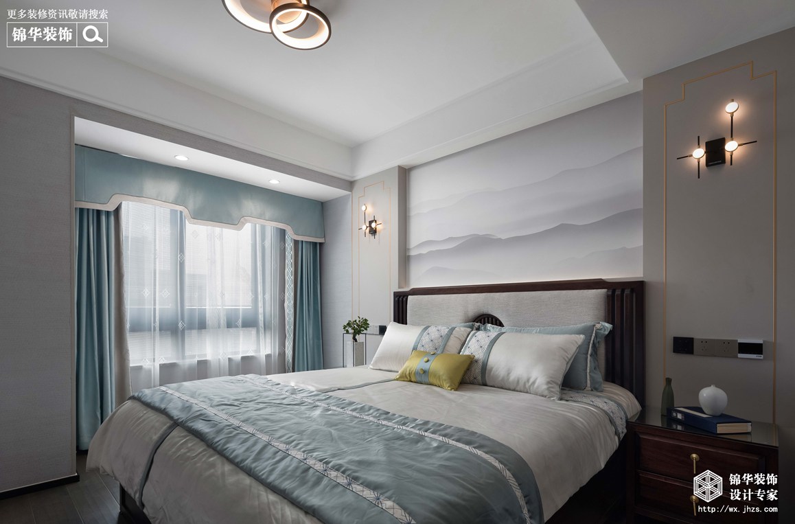新中式风格-两室两厅-89平-卧室-装修实景效果图  