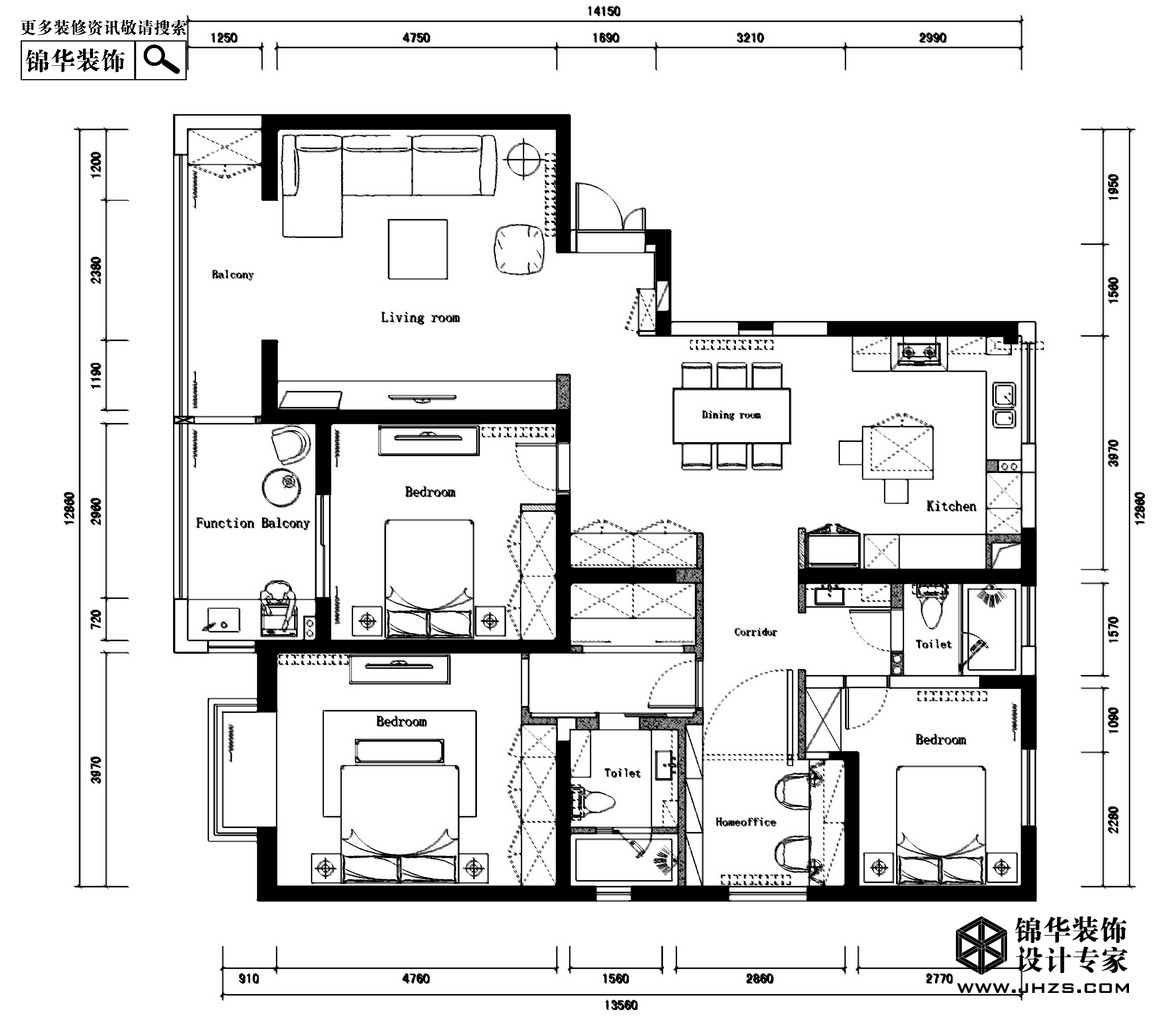 现代简约-上海路小区-四室两厅-170平米装修-四室两厅-现代简约