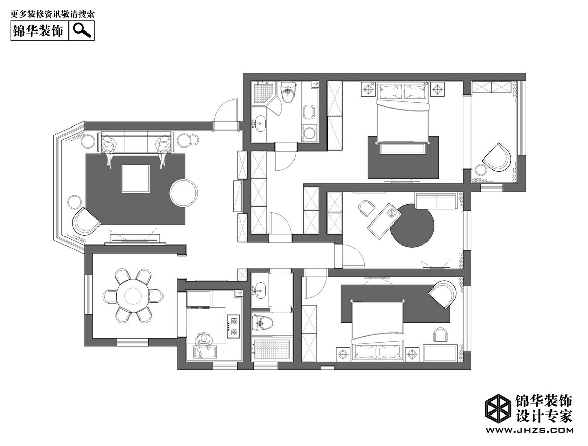 现代简约-金陵御庭园-三室两厅-150平米装修-三室两厅-现代简约