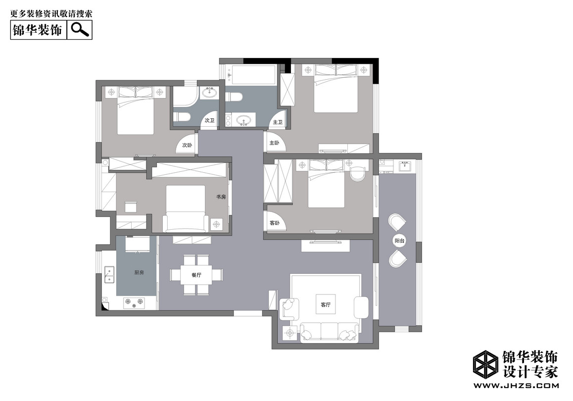 簡美-高科榮境-三室兩廳-137平米裝修-三室兩廳-簡美