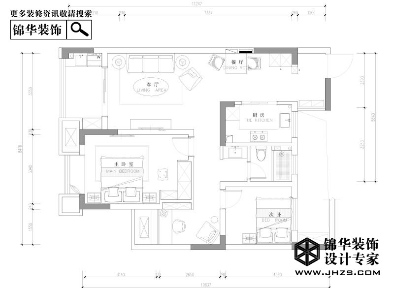现代简约-弘阳上院-两室一厅-76平米装修-两室一厅-现代简约
