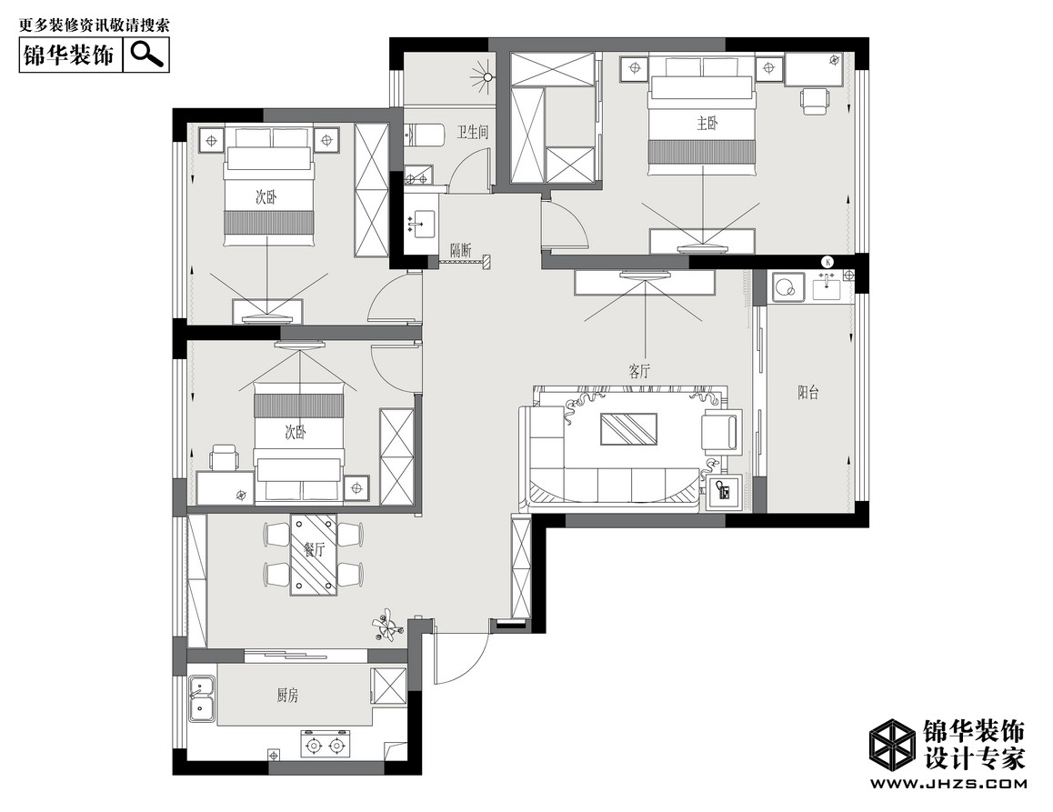 新中式-尚书云邸-三室两厅-130平米装修-三室两厅-新中式