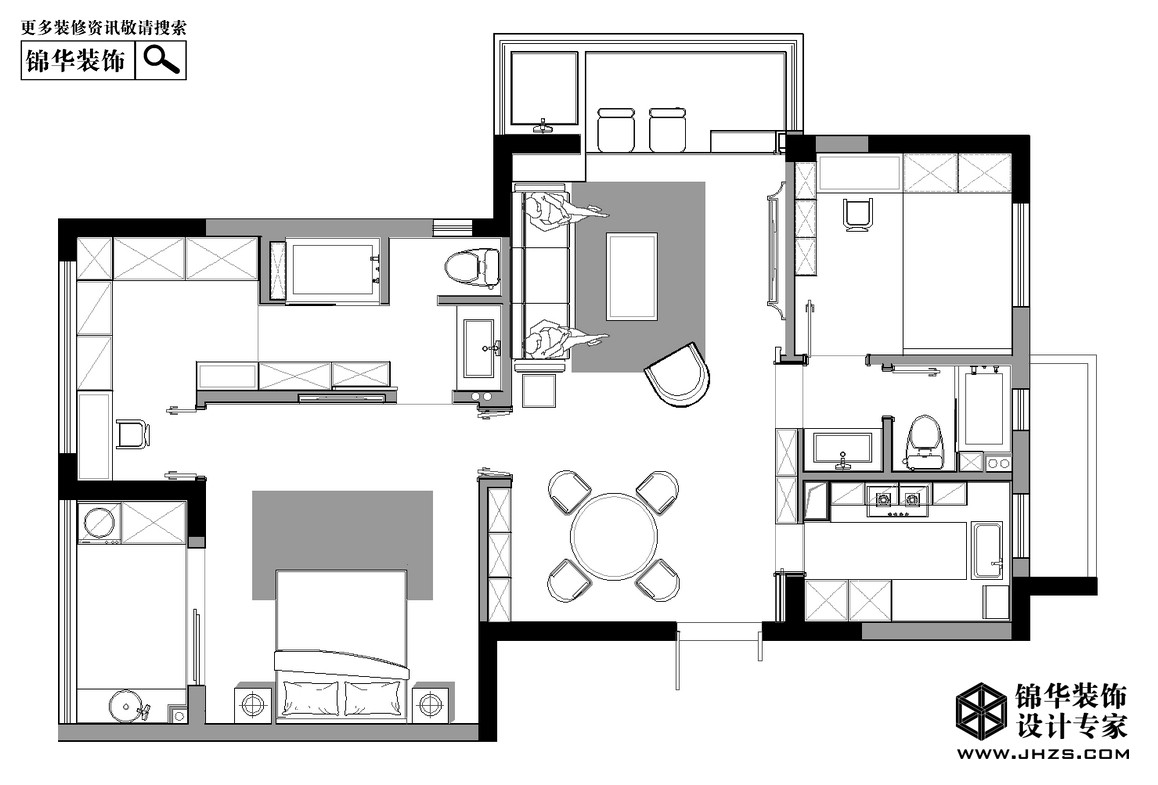 现代简约-紫金华府-三室两厅-108平米装修-三室两厅-现代简约