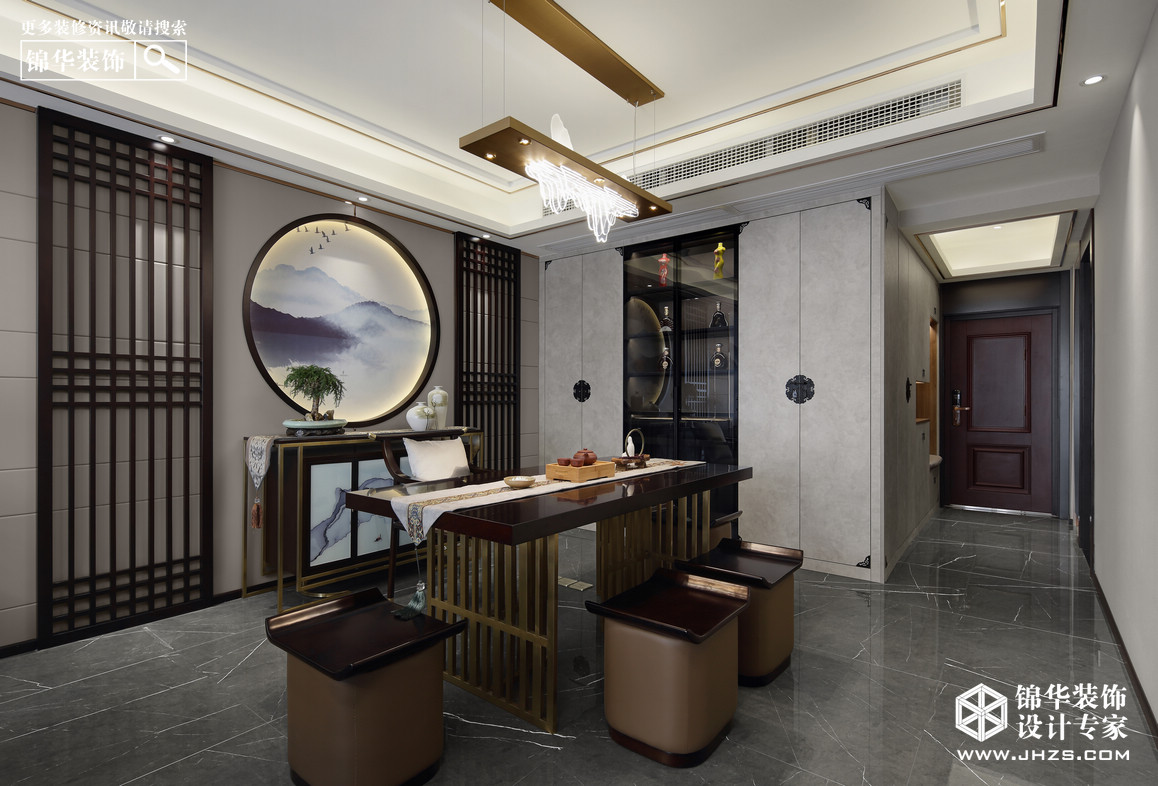 新中式-明发滨江新城-两室两厅-90平米装修-两室两厅-新中式