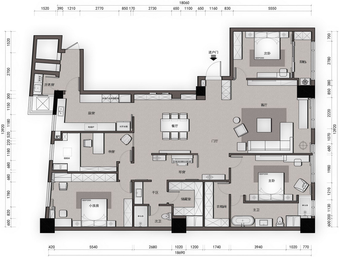 現代風格-斯亞首府-四室兩廳-270㎡裝修-四室兩廳-現代簡約