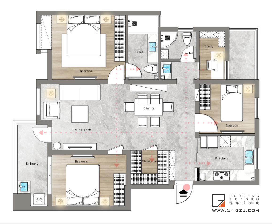 木色-紫金铭苑-现代简约-100平米装修-两室两厅-现代简约