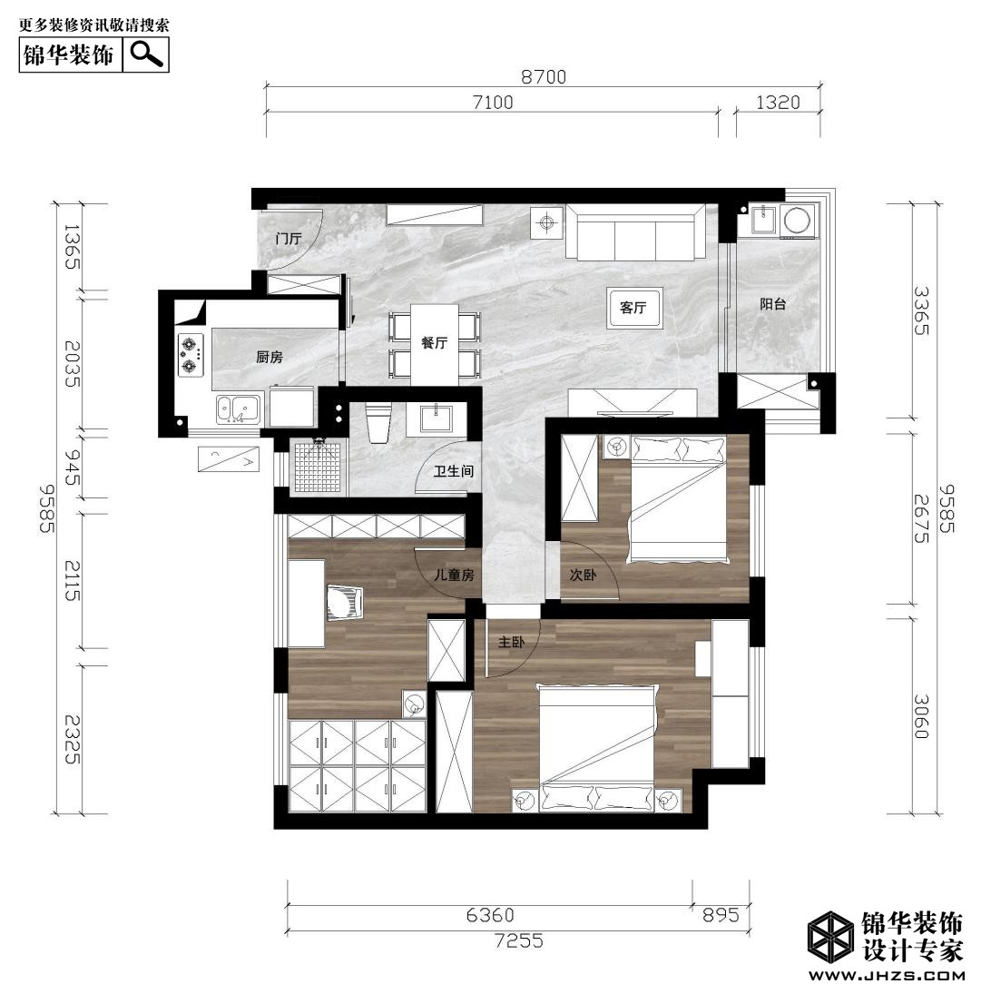 現代-香悅瀾山-三室兩廳-89㎡裝修-三室兩廳-現代簡約