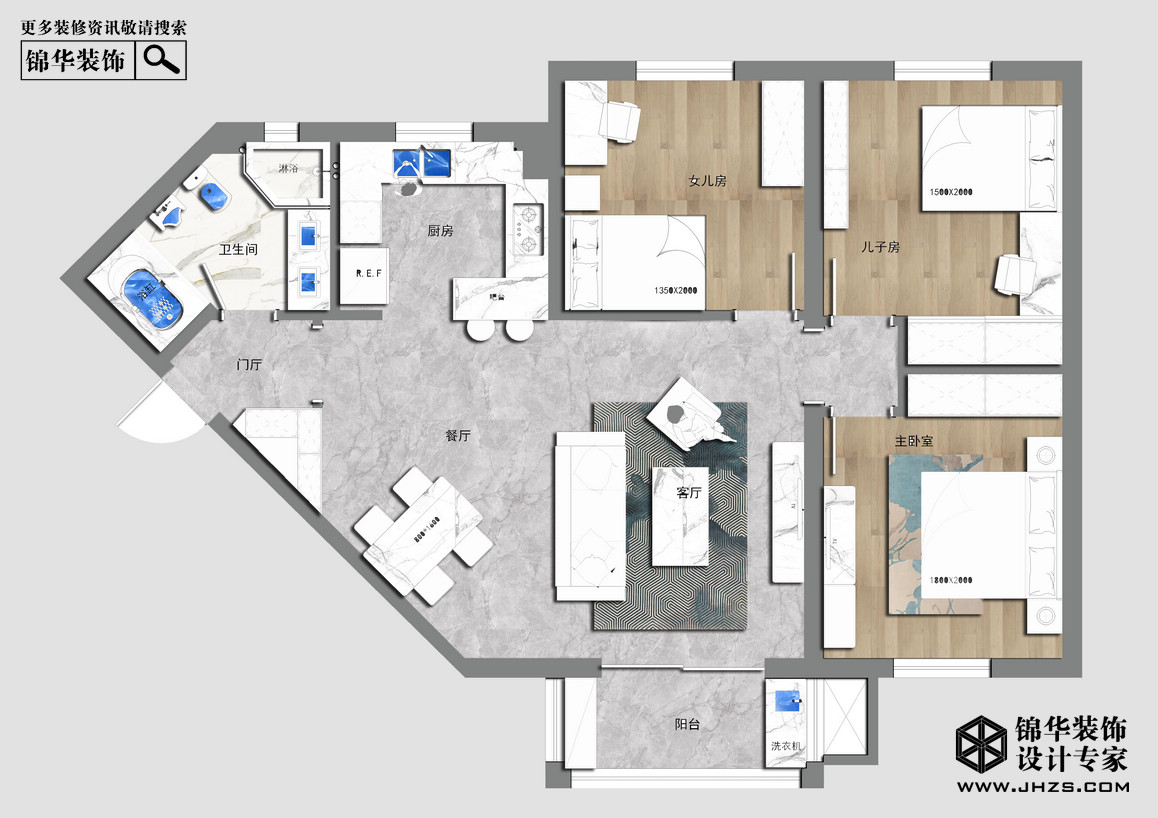 現代簡約-五臺花園-三室兩廳-120㎡裝修-三室兩廳-現代簡約