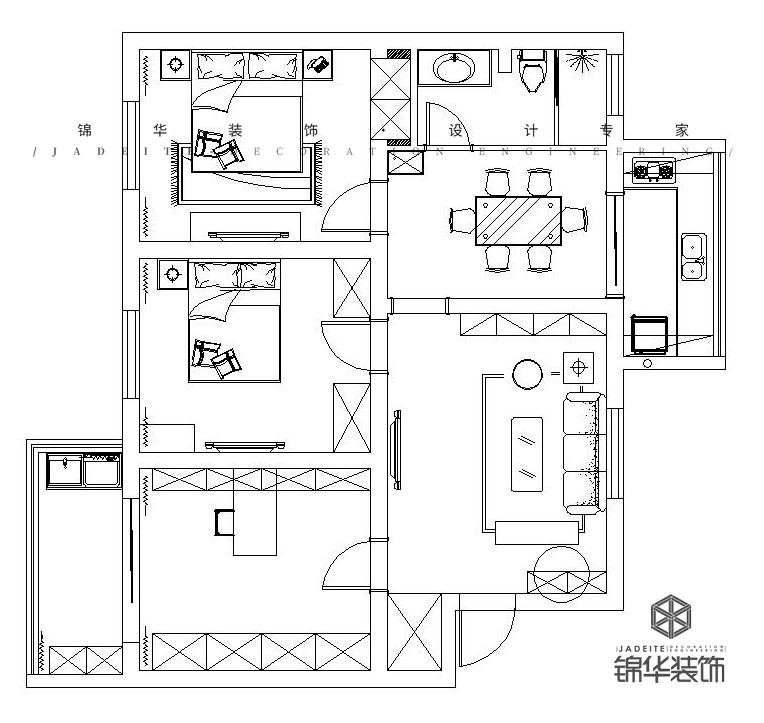 新中式-石門坎-三室兩廳-120㎡裝修-三室兩廳-新中式