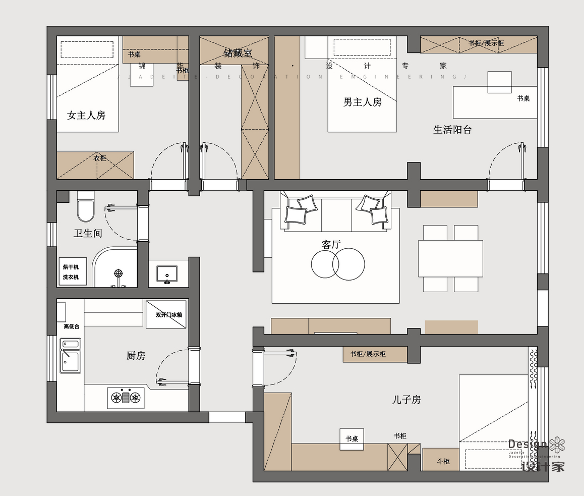 現(xiàn)代簡約-二號新村-兩室一廳-100㎡裝修-兩室一廳-現(xiàn)代簡約