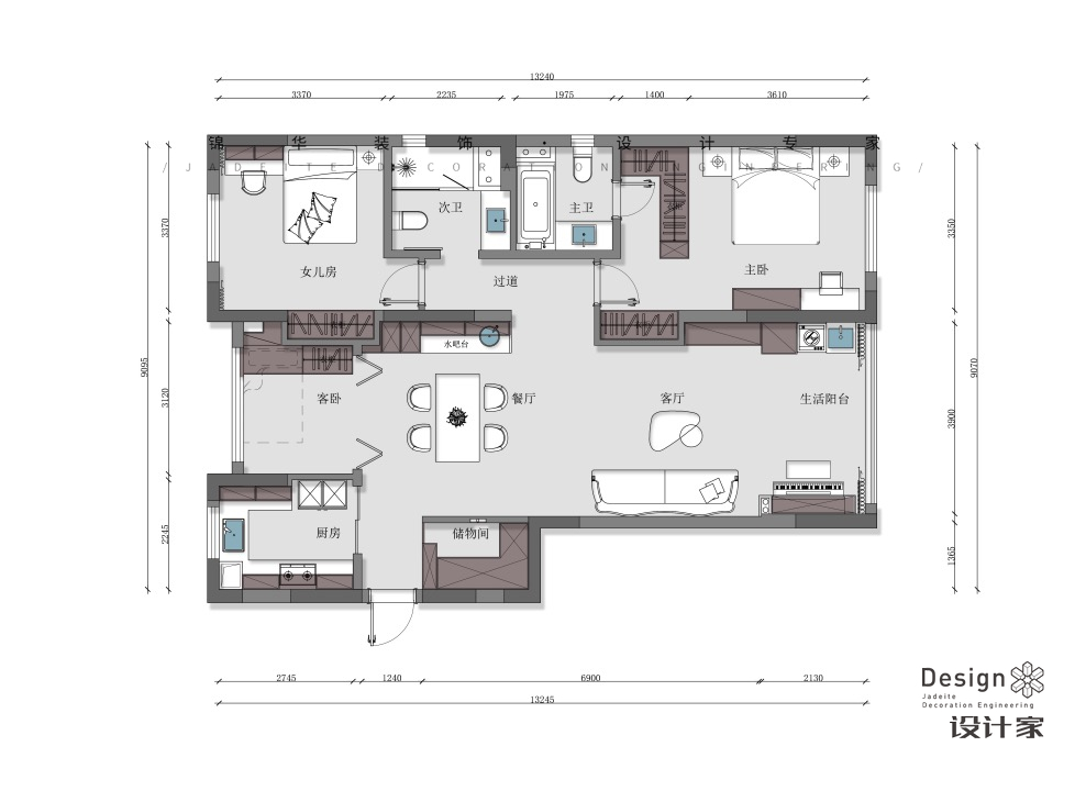 法式奶油-華新城珺庭-三室兩廳-138㎡裝修-三室兩廳-法式