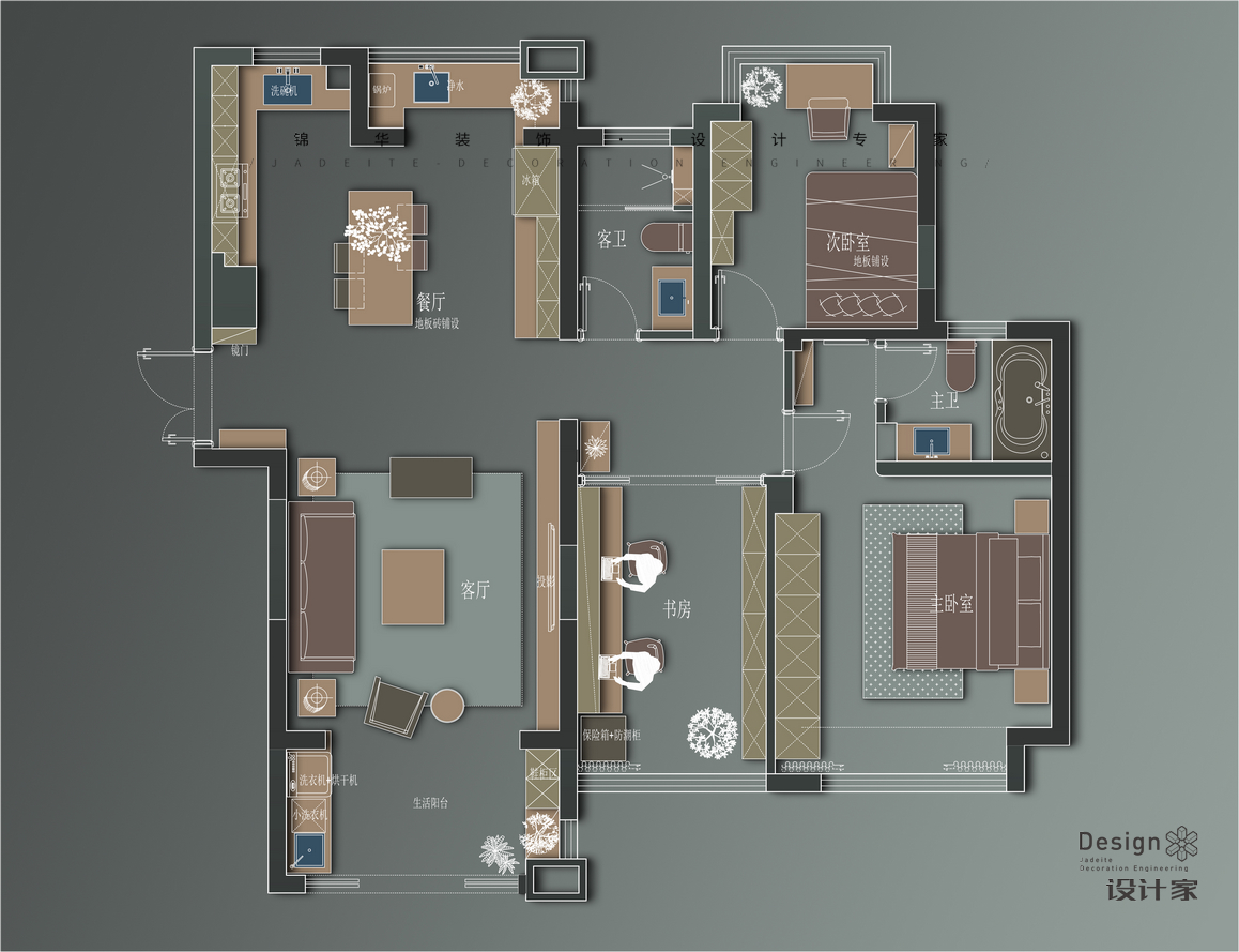 法式-萊蒙水榭春天-三室兩廳-125㎡裝修-三室兩廳-法式