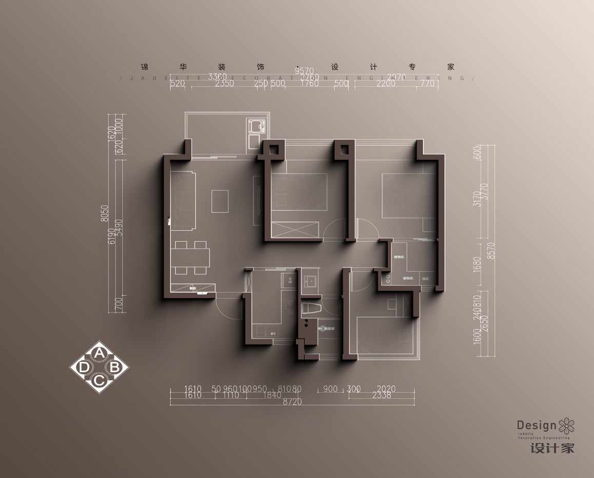美式輕奢-世貿(mào)榮里-三室一廳-89㎡裝修-三室一廳-美式田園