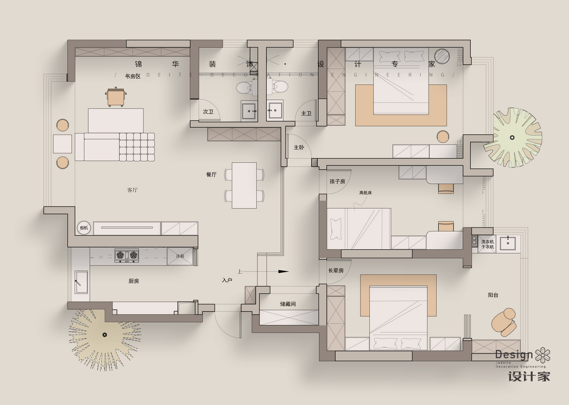 原木风-苏宁馨瑰园-三室两厅-130㎡装修-三室两厅-现代简约