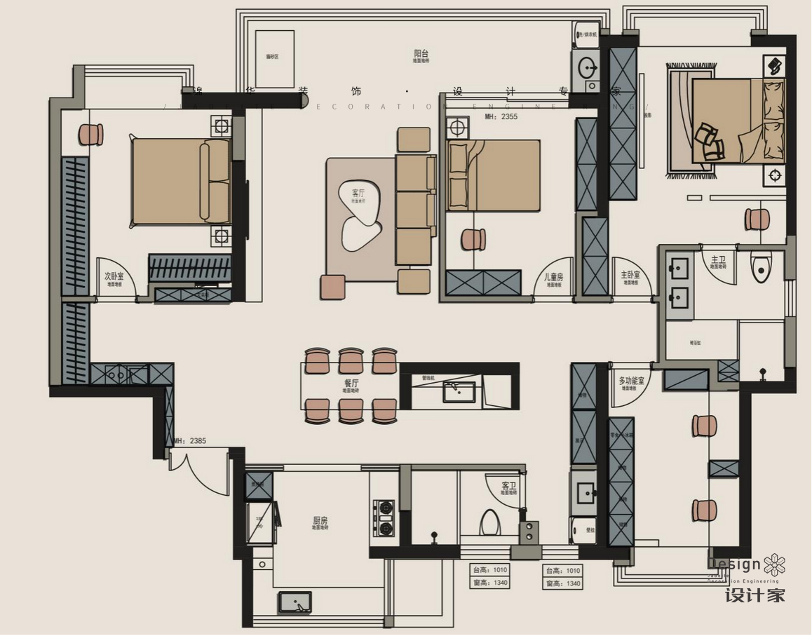 奶油中古-苏宁檀悦-四室两厅-193㎡装修-四室两厅-中古