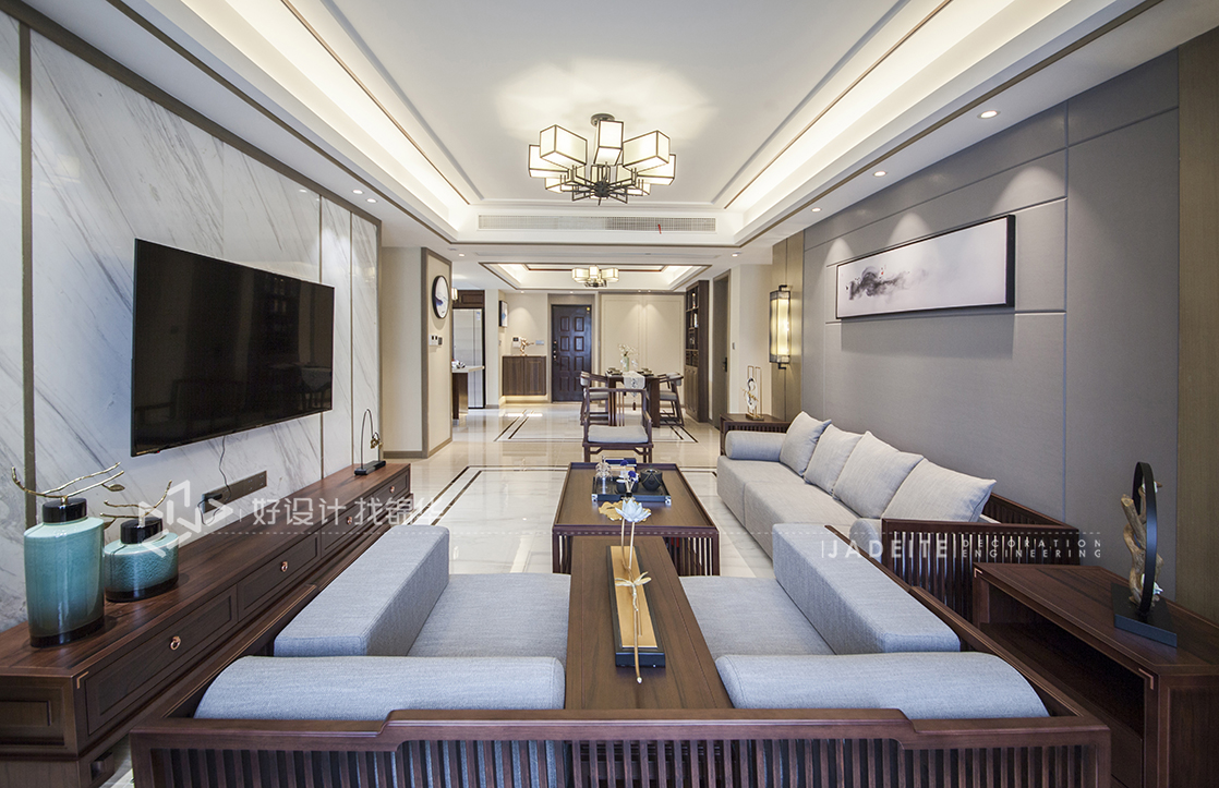 新中式 保利香槟国际 三室两厅 155平米装修-三室两厅-新中式