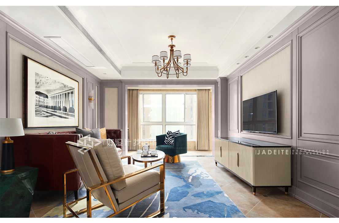 美式风格 海天国际 三室两厅 165平米装修-三室两厅-简美