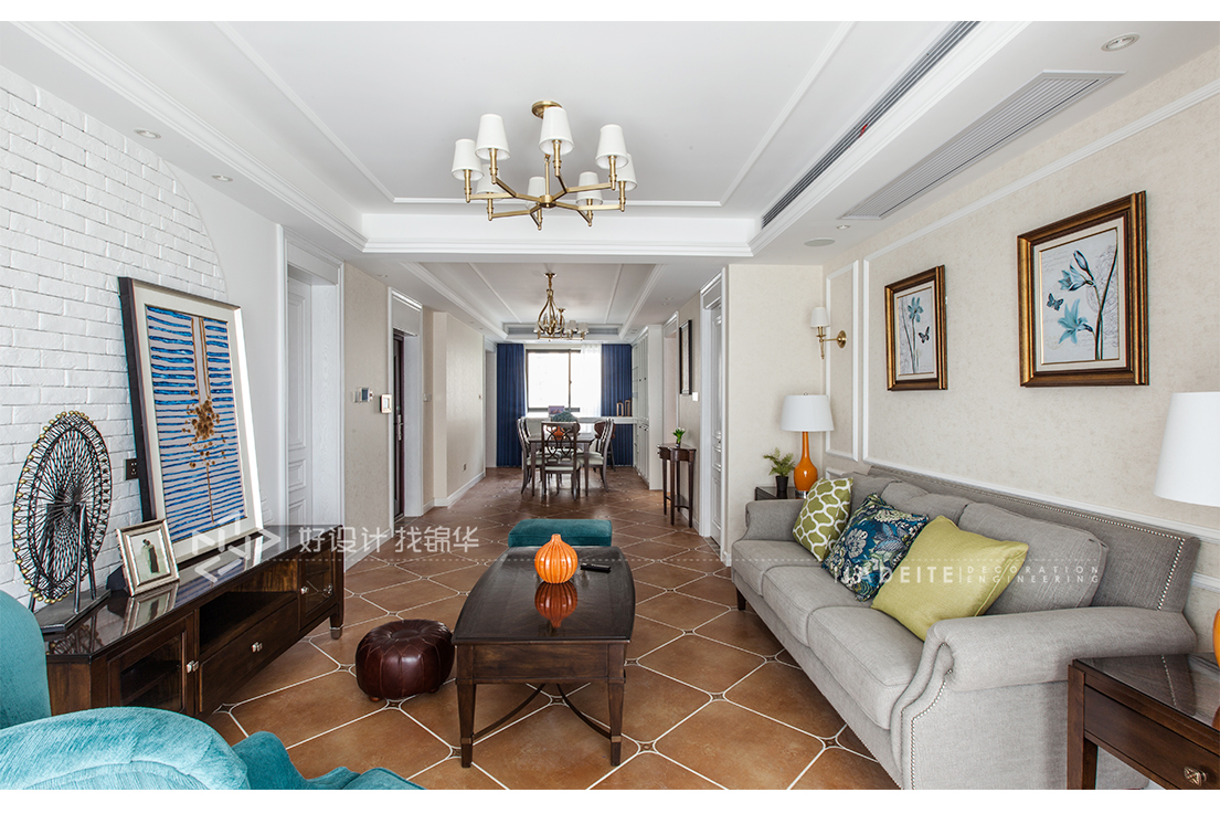 美式风格 海安盛世名门 三室两厅 140平米装修-三室两厅-简美