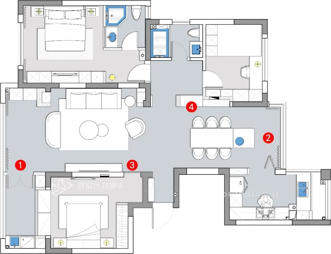 装修设计-万濠世家134平米-三室两厅装修案例
