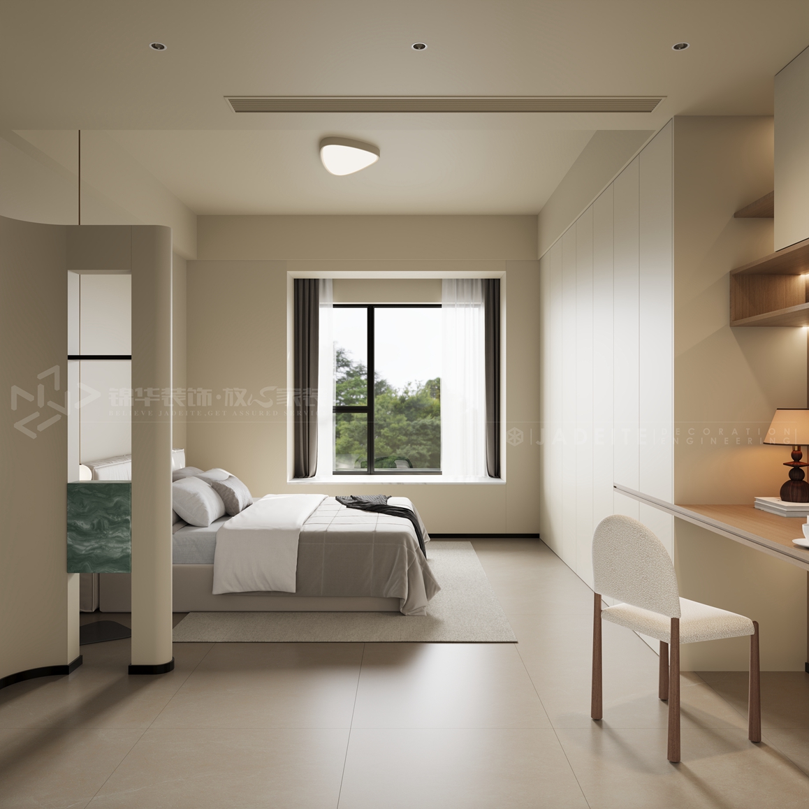 中海江山望-现代奶油风-装修案例装修-三室两厅-现代简约