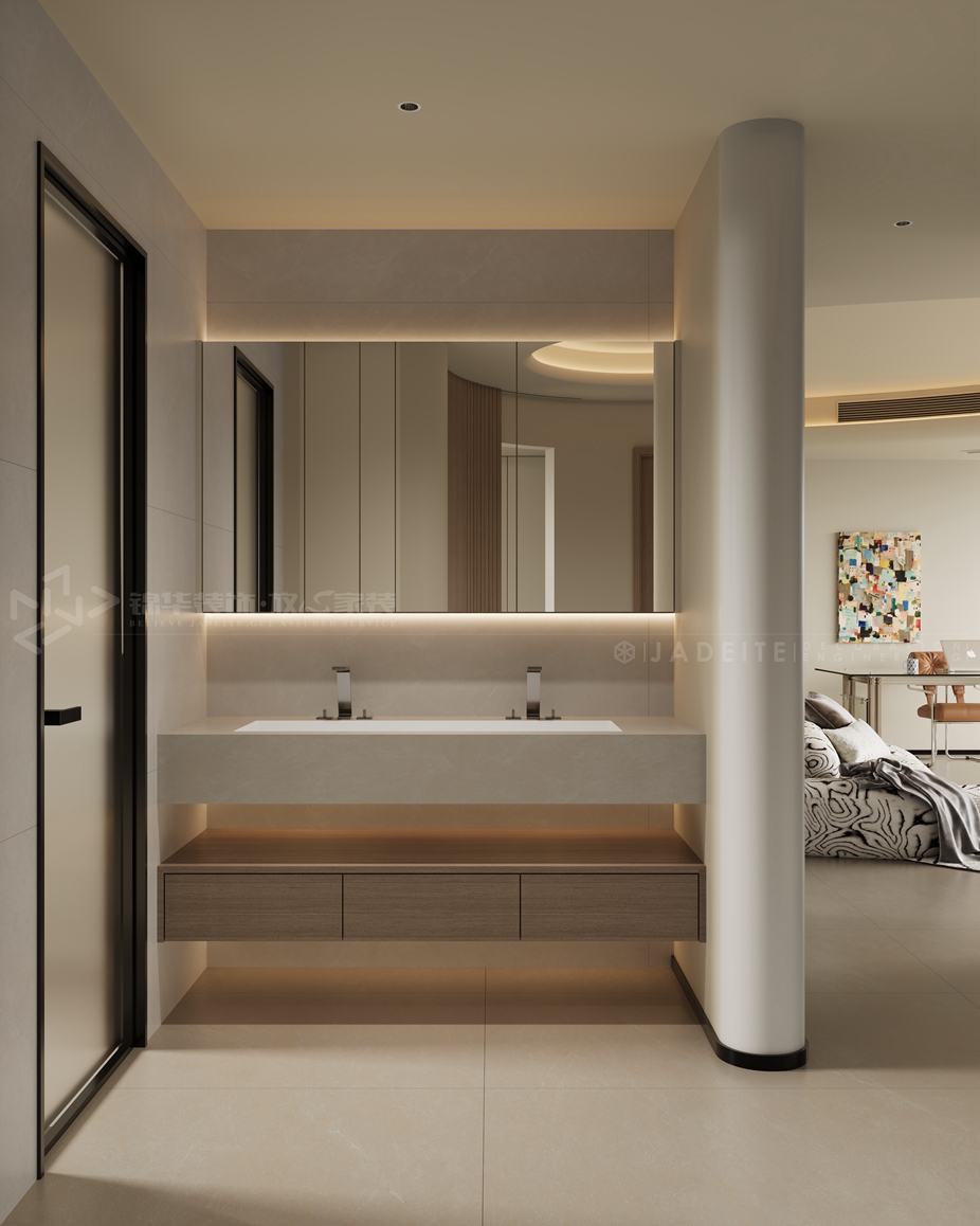 中海江山望-现代奶油风-装修案例装修-三室两厅-现代简约