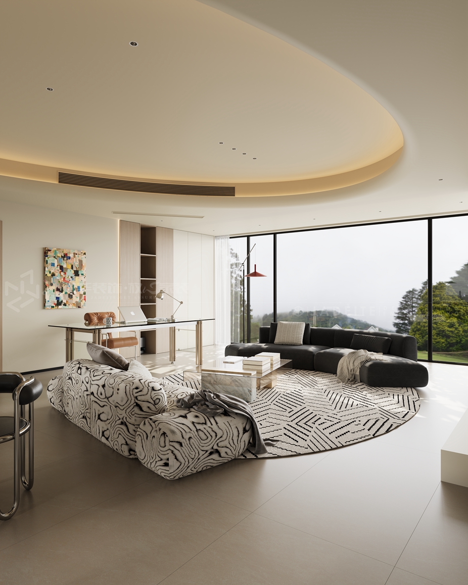 中海江山望-现代奶油风-装修案例装修-三室两厅-现代简约