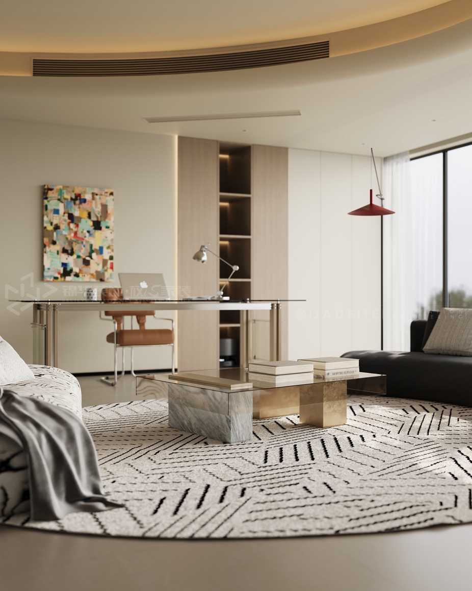 中海江山望-现代奶油风-装修案例装修-三室两厅-现代简约