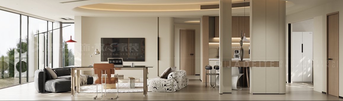 中海江山望-现代奶油风-装修案例装修-三室两厅-现代简约