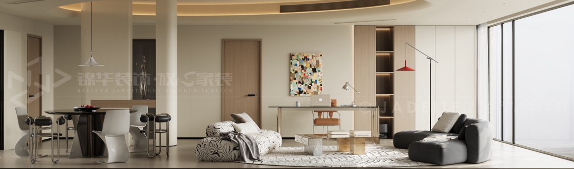 中海江山望-现代奶油风-装修案例装修-三室两厅-现代简约