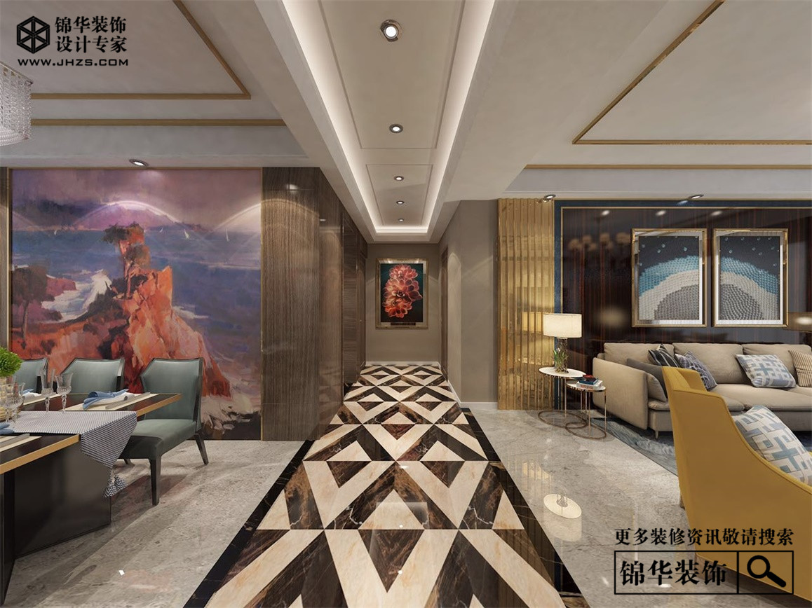 新湖明珠城150平现代风格效果图装修-三室两厅-现代简约