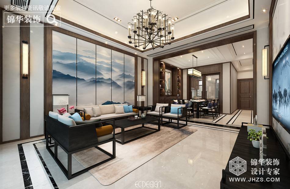石湖湾260新中式风格苏州装修效果图-江苏锦华装饰苏州吴江分公司