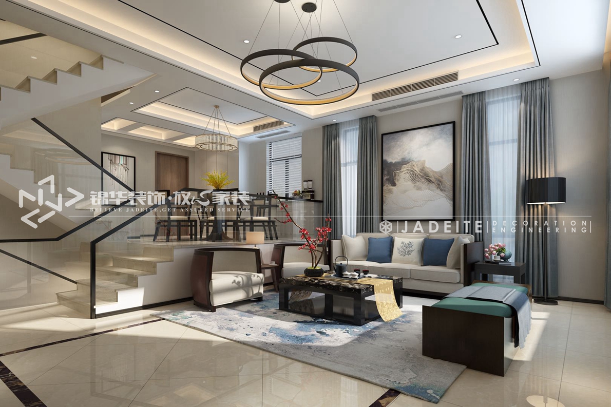 现代风格-中海国际社区-260平-联排别墅-客厅-装修效果图