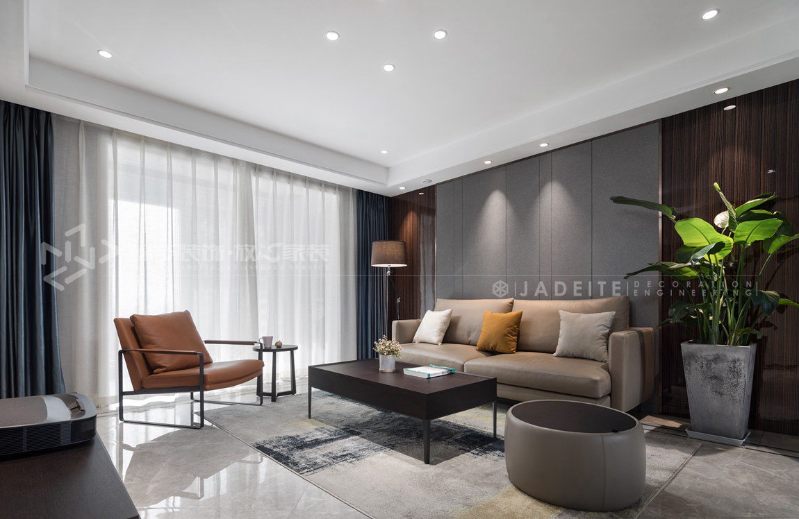 现代轻奢风格-三室两厅-130平-客厅-装修实景效果图   