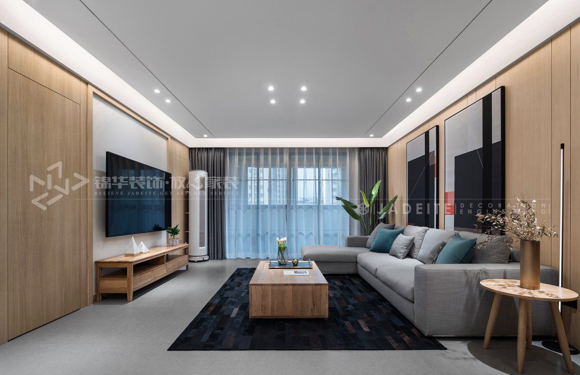 现代原木风格-三室两厅-125平-客厅-装修实景效果图