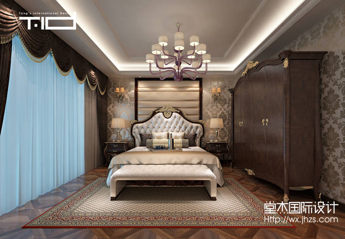 简欧风格-绿地香颂-跃层复式-420平-卧室-装修效果实景图