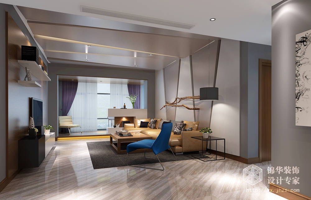 现代简约风格-保利香槟-四室两厅-170平-客厅-装修效果图