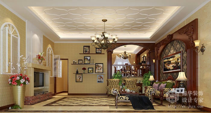 欧式古典-山水华门-别墅-300平-客厅-装修效果图