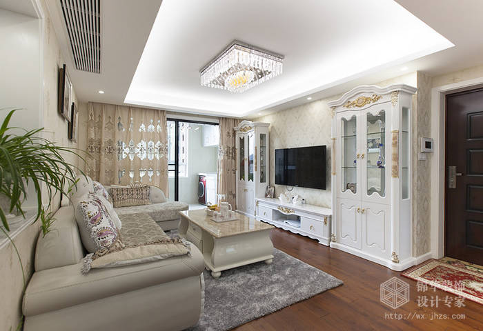 简欧风格-绿地波士顿-两室两厅-105平米-客厅-装修效果实景图