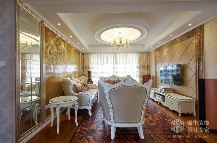 简欧风格-红星国际-三室两厅-130平-客厅电视-装修实景效果图