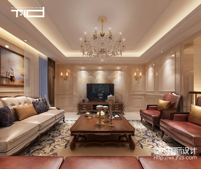 欧式风格-复地澜湾-别墅-480平-客厅-装修效果图